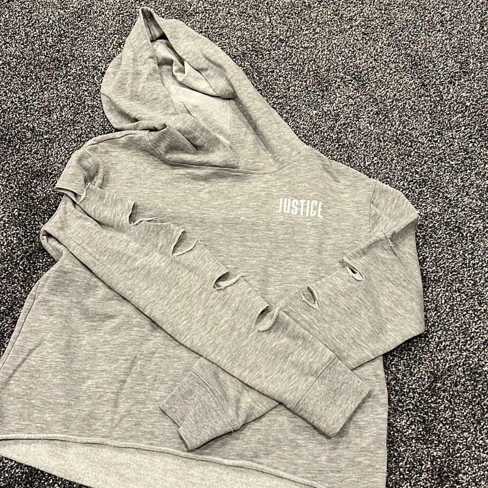 Justice girls 14/16 short long sleeve hoodie sweatshirt with slits in arms
